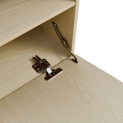 BTM Slim Wardrobe Cabinet with Mirror Door and Extendable Clothes Rail, High Cabinet in Wood Look with Shelves and Folding Compartment, Modern Hallway Cabinet for Entryway, Bedroom, Apartment, 54×34.5×179.5 cm