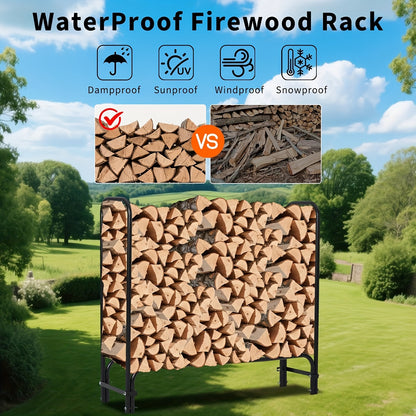 Houtopslagrek – Brandhoutrek – Houtopslagstandaard – Houtopslaghouder – Houtopslagmeubel – Stevige Metalen Constructie – Draagvermogen 907 kg – 121,92 cm Breed – Binnen en Buiten Gebruik