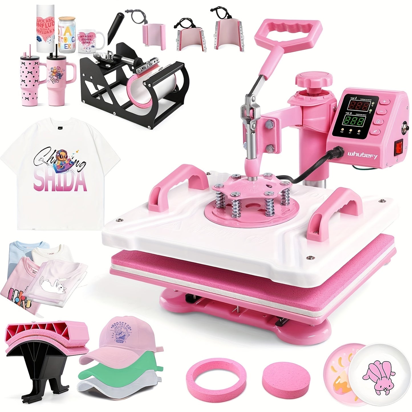 Transferpers – Hittepers – Heat Press Machine – Textielpers – Drukpers – 8-in-1 Multifunctioneel – Verwarmingsplaat 38x30 cm – 360° Draaibaar