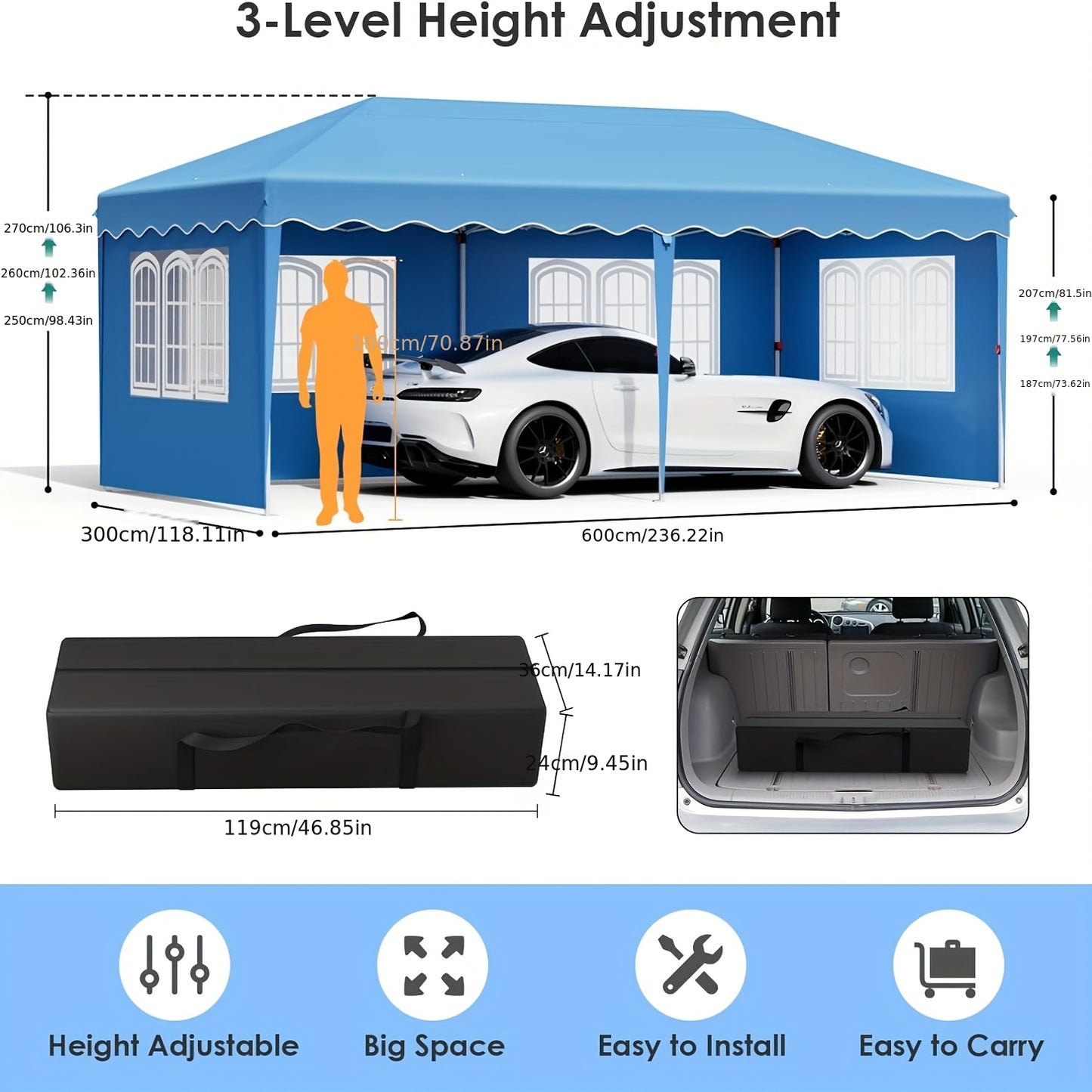 Partytent – Pop-up Gazebo – Paviljoen – Tuintent – Feesttent – Waterdicht – 3x6 Meter – 420D Oxford Stof – UPF50+ UV Bescherming