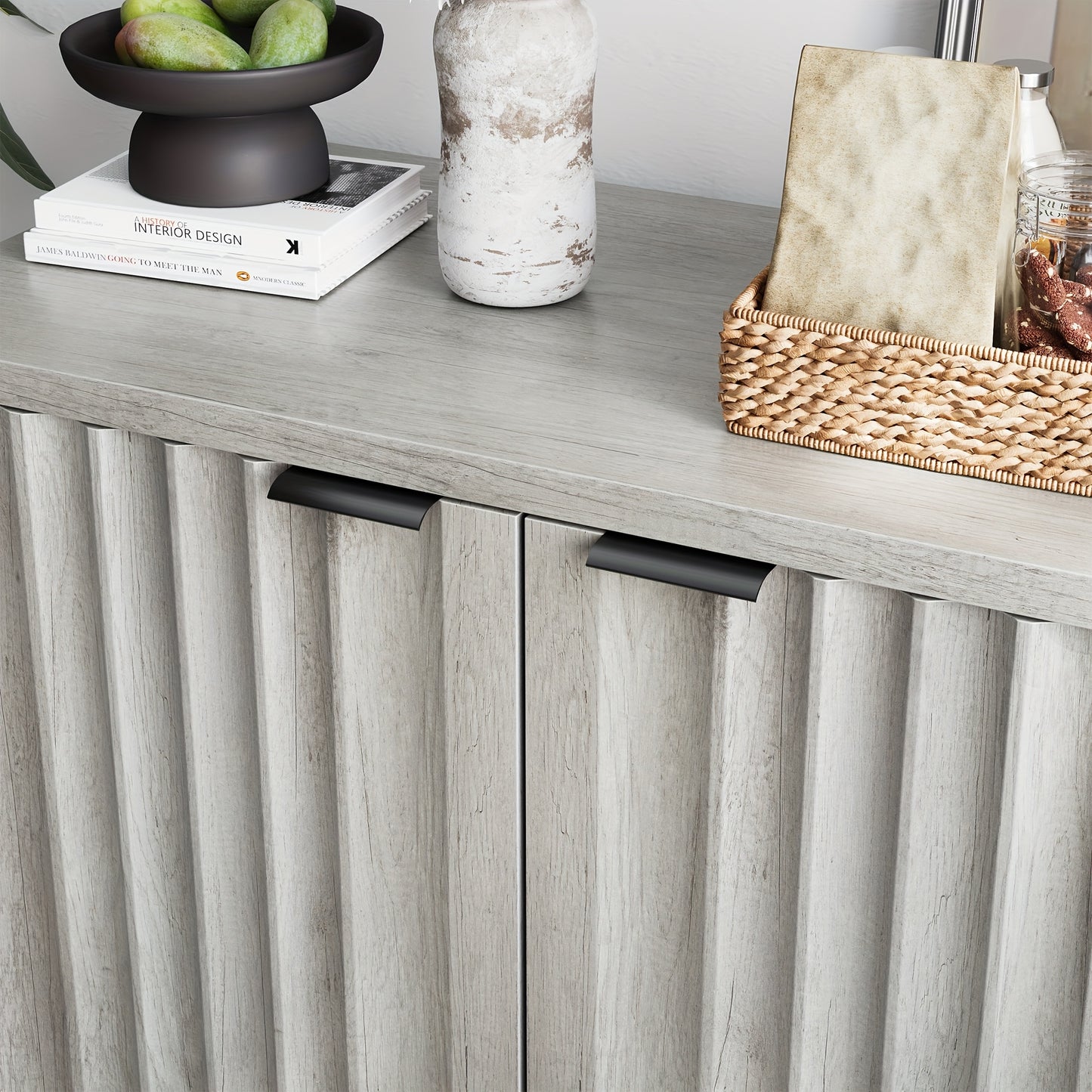 Dressoir – Opbergkast – Ladekast – Buffetkast – Wandkast – Grijs – Uniek Groefdesign – Verstelbare Binnenvakken – 3 Hoogtes