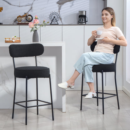 Barkrukken – Barkruk Set – Barstoelen – Hoge Stoelen – Keukenstoelen – Zwart Metalen Frame – Gewatteerd Zitvlak Met Fleece Bekleding