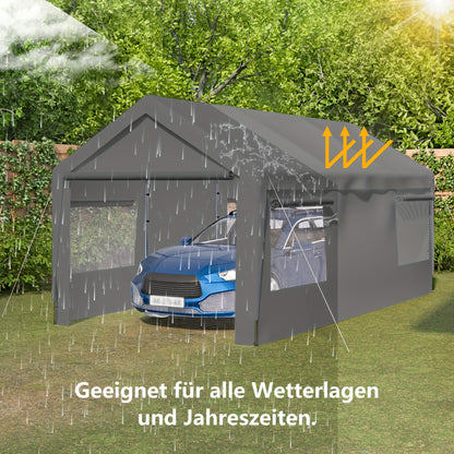 Carport – Garage Tent – Overkapping – Beschutting – Opslag – Grijs – Waterdicht – Stevig Metalen Frame – 3x6 Meter