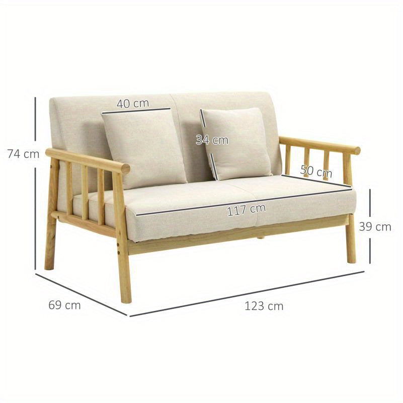 Bank – Sofa – Zitbank – Hoekbank – Linnen Bank – Beige Kleur – Inclusief 2 Lendenkussens – Comfortabele Zitting