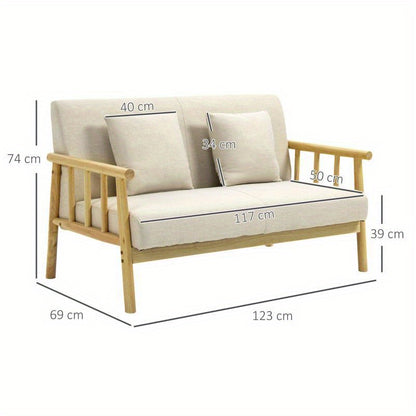 Bank – Sofa – Zitbank – Hoekbank – Linnen Bank – Beige Kleur – Inclusief 2 Lendenkussens – Comfortabele Zitting