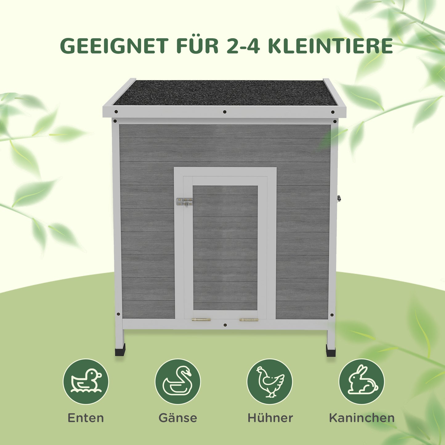 Eendenren – Kippenren – Pluimveestal – Gangenhok – Houten Kippenhok Lichtgrijs – Waterdicht Asfalt Dak – Handige Zijdeur & Ventilatie