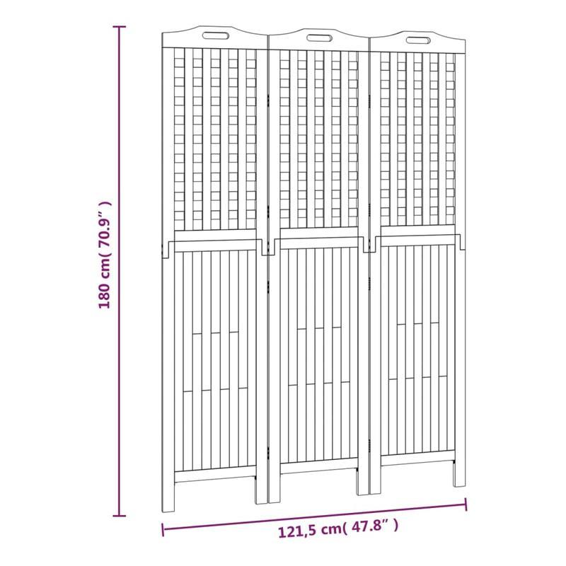 Partition Wall with 3 Panels Measuring 121.5X2X180 Cm Made of Acacia Wood.