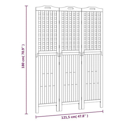 Partition Wall with 3 Panels Measuring 121.5X2X180 Cm Made of Acacia Wood.