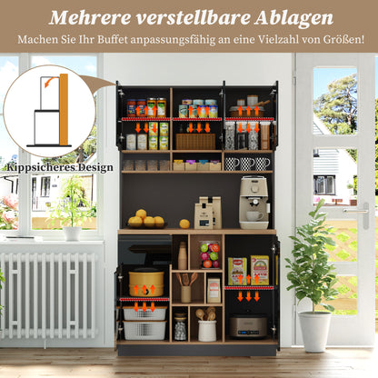 Keukenkastje – Buffetkast – Dressoir – Opbergkast – Hoge Kast –  Zwart – 185 cm Hoog – 3 cm MDF Werkblad Met Houtlook