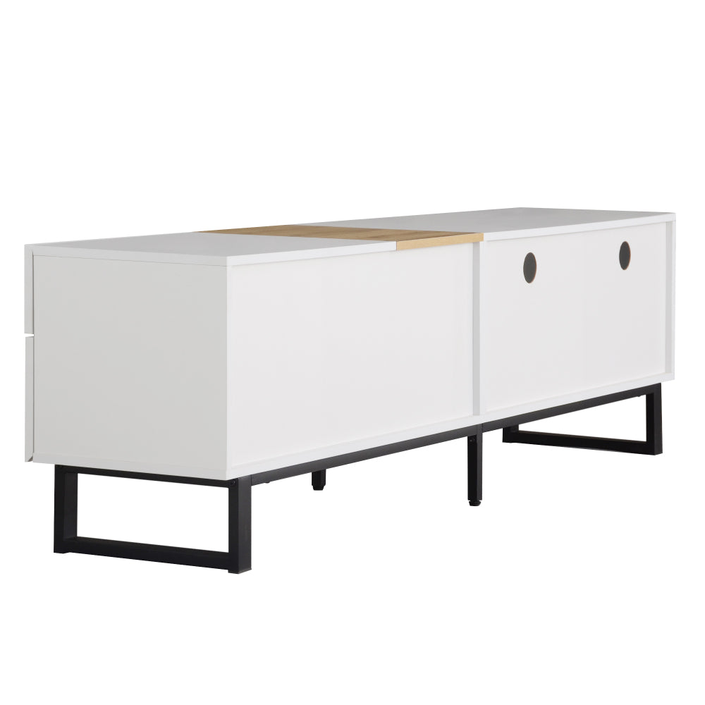 Modern TV Stand, White with Wood Grain Finish, Dimensions 180×50×38cm, Minimalist Design