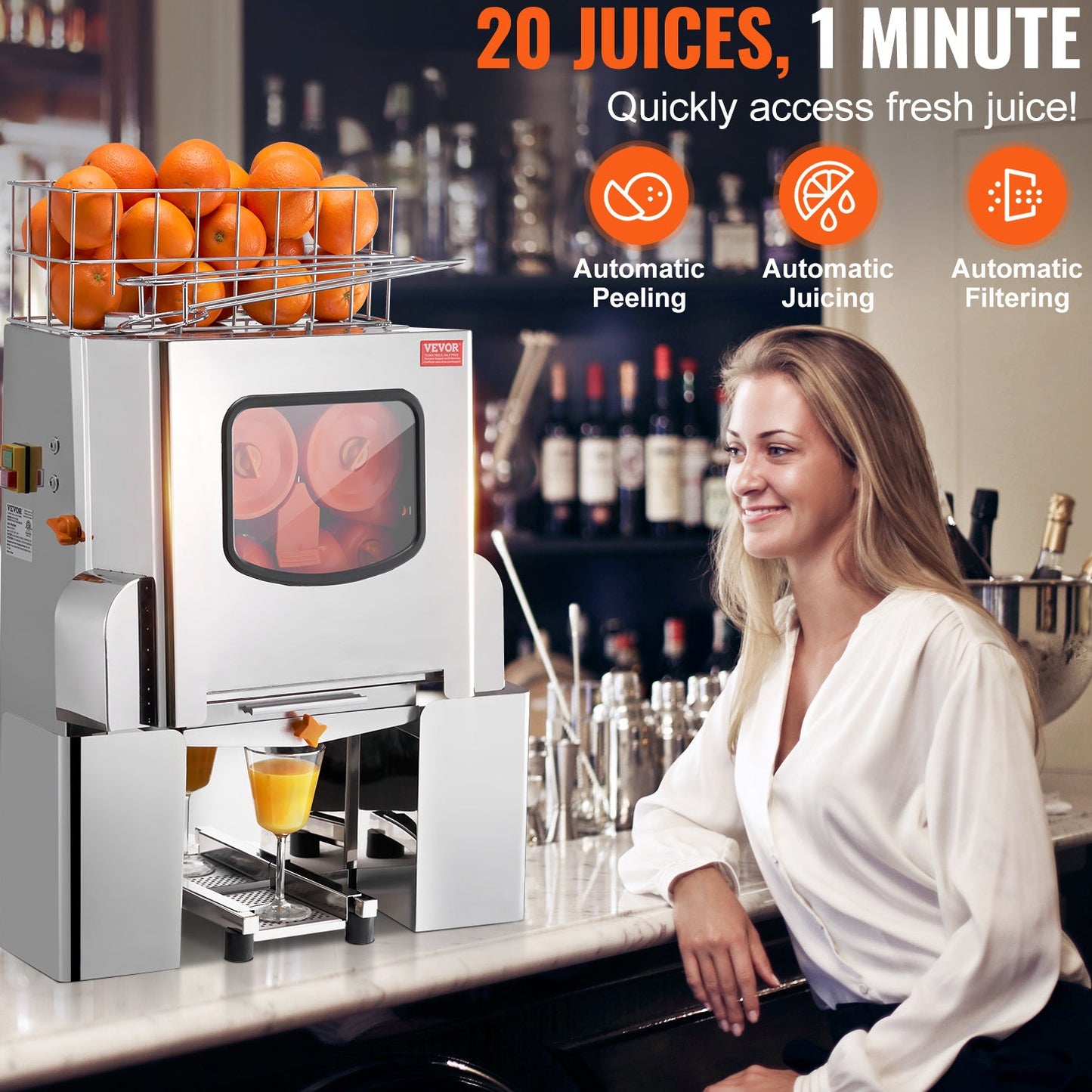 Sinaasappelpers – Citruspers – Fruitpers – Juicer – Sapmachine – Roestvrij Staal – 120W Krachtige Motor