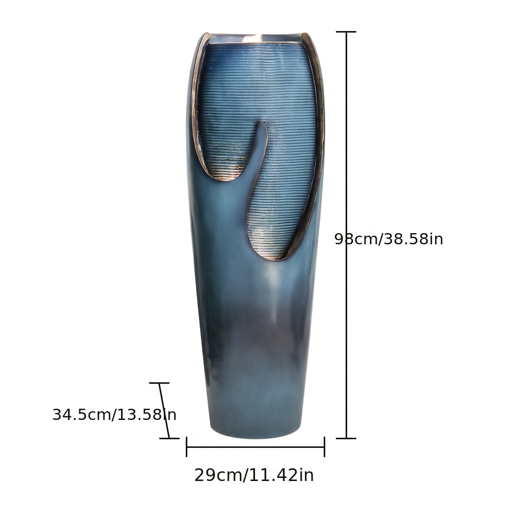 98cm Modern Elegant Glass Fountain with Soothing Water Flow - Blue-Green Indoor/Outdoor Water Feature for Home Garden, Patio, Office - Self-Contained Design, No Batteries/Electrical Connection, Durable & Low-Maintenance Decor