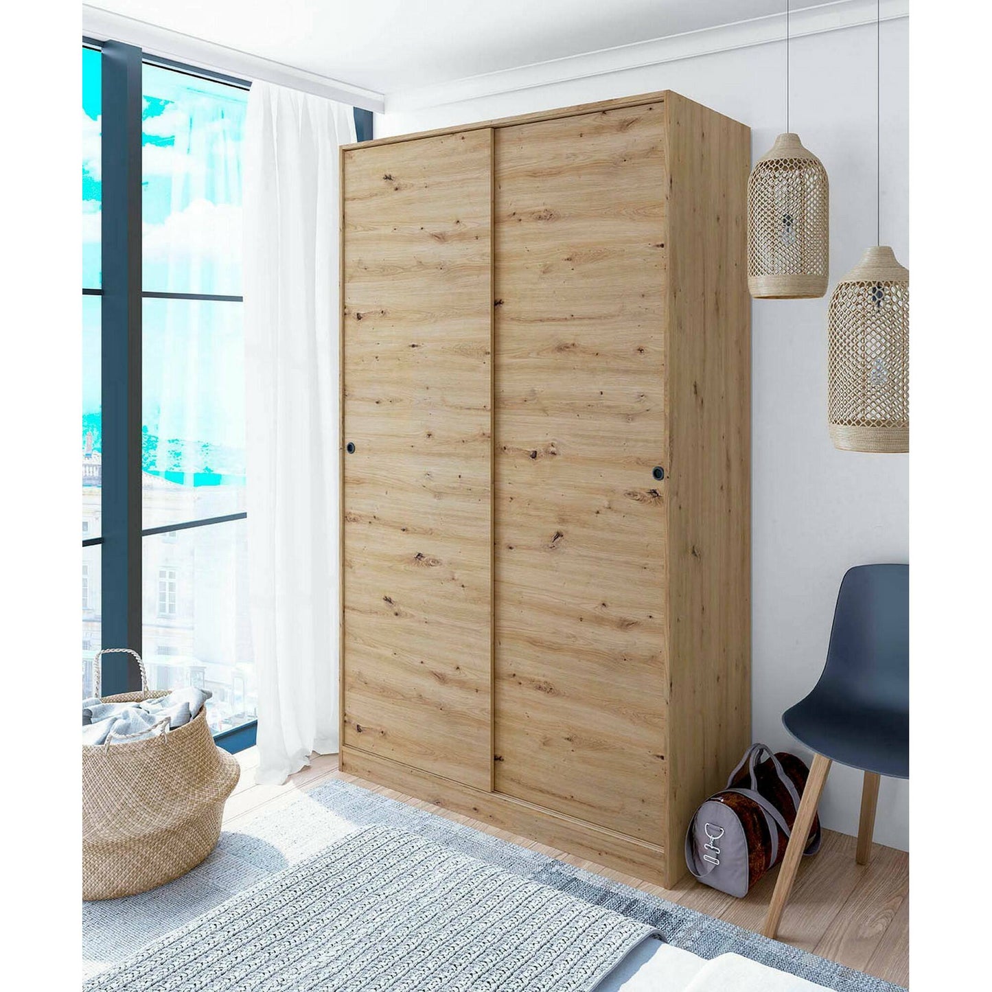 Wardrobe 2 in Front of Dnoce, Bedroom Closet, Furniture with 4 Shelves And Clothes Rail, 120X50H200 Cm, Available in 4 Colors