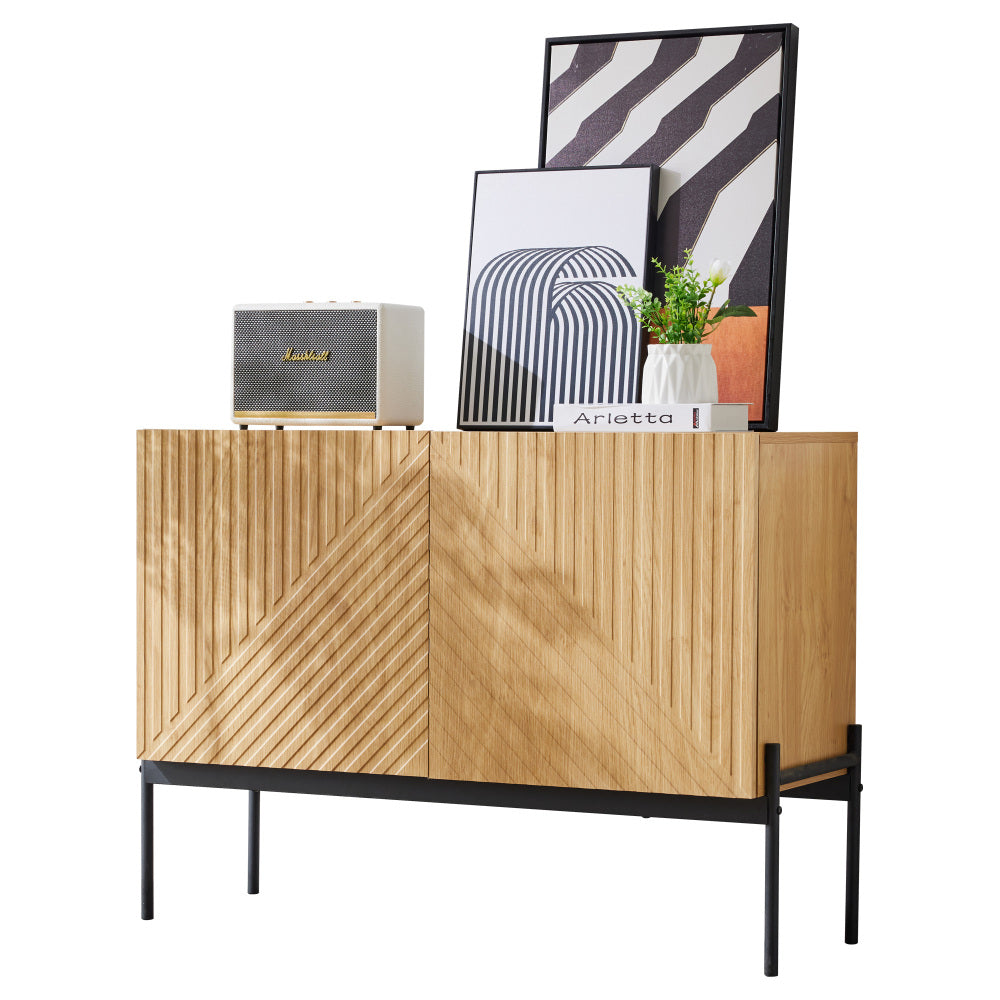 Dressoir – Sideboard – Opbergkast – Ladekast – Buffetkast – Modern – 2-Deurs – Met Metalen Poten – Houtlook – 100x75x40 cm – Duurzaam Niet-Houten Materiaal – Eenvoudige Montage