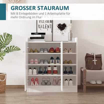 Schoenenkast – Schoenenrek – Schoenenopberger – Schoenenkastje – Schoenenbankje – Wit – Compact & Ruimtebesparend – 2 Deuren 4 Vakken 83x30x90 cm