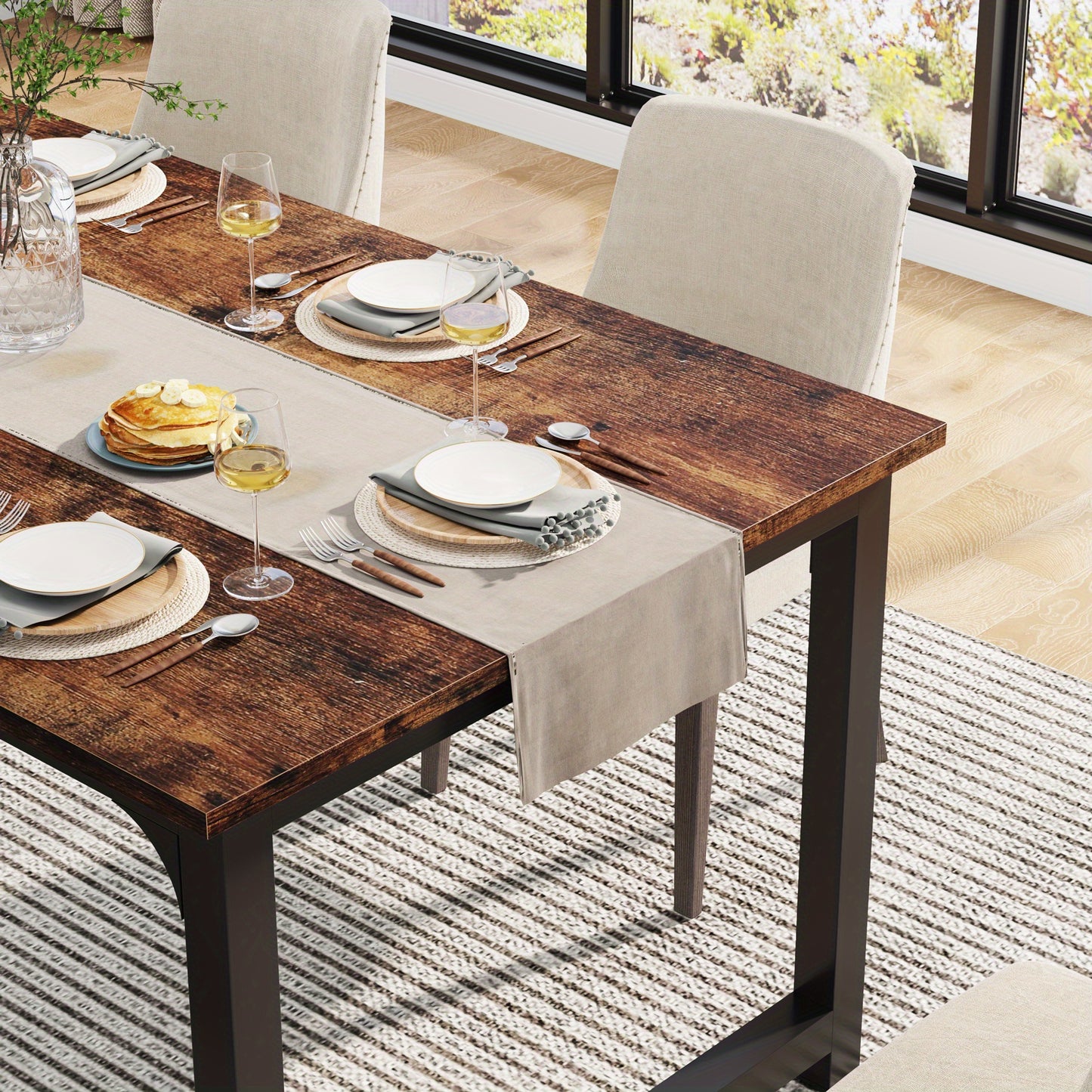 160.02cm x 80.01cm Heavy-Duty Industrial Dining Table & Desk - Rustic Brown Engineered Wood Top with Metal Legs, Large Rectangular Surface for Kitchen, Conference, Home Office - Easy ssembly, Fits 4-6 People (Table Only), Kit