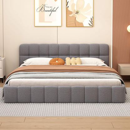 Tweepersoonsbed – Gestoffeerd Bed – Bedframe – Slaapbank – Boxspring – 140x190 cm – Ademend Linnen Stof – Comfortabel Hoofdbord