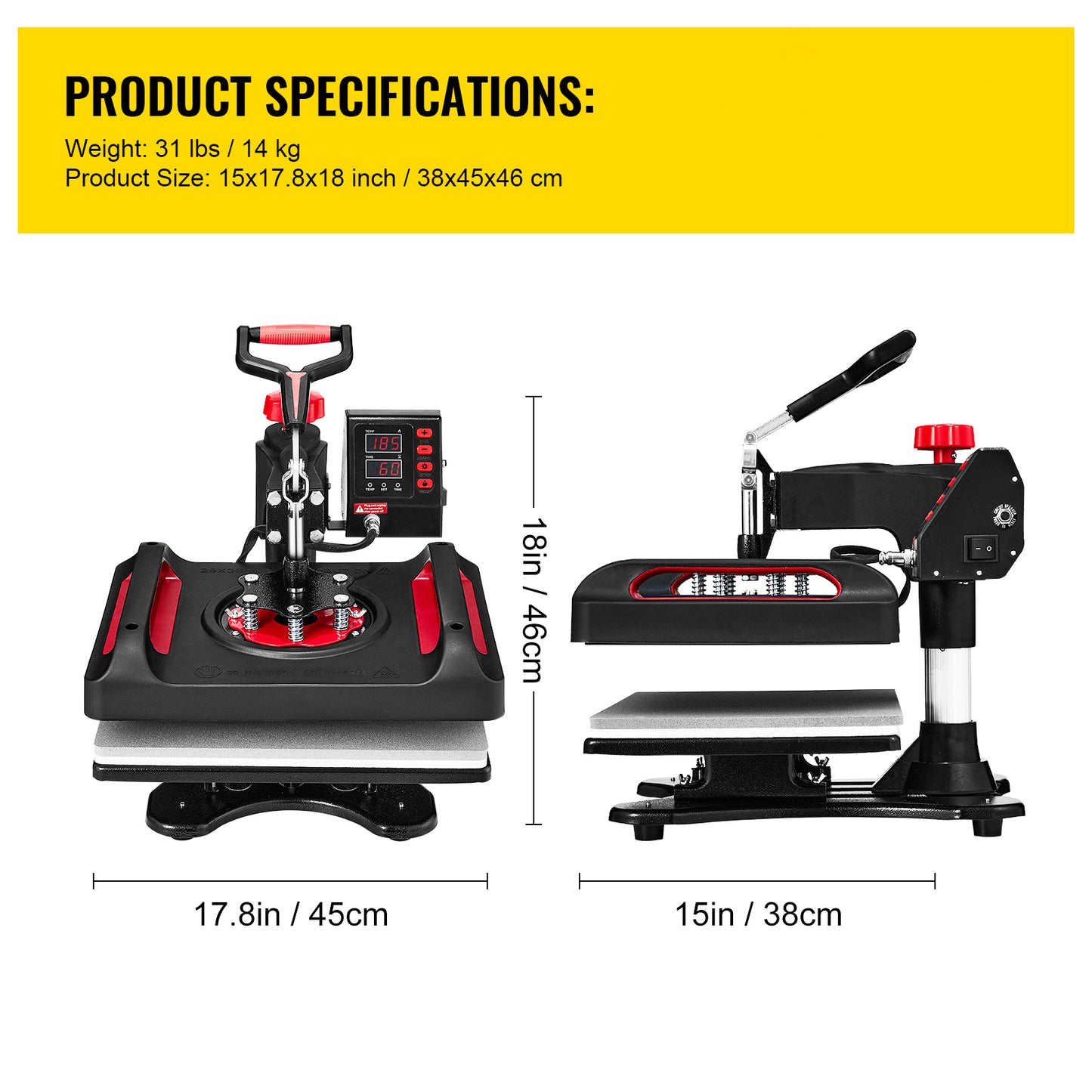 Hittepers – Transferpers – Sublimatiepers – Textieldrukmachine – Warmtepers – 15 x 12 Inch Werkoppervlak – 11-in-1 Accessoires Set