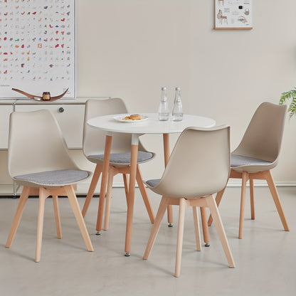 EGOONM Set of 4/6 Scandinavian Dining Chairs - Modern Nordic Style Kitchen Chairs with PP Seat, Linen Cushion & Beechwood Legs, Brown, Armless Design for Comfortable Dining, Dining Room Furniture, Minimalist Chair Design, Dur