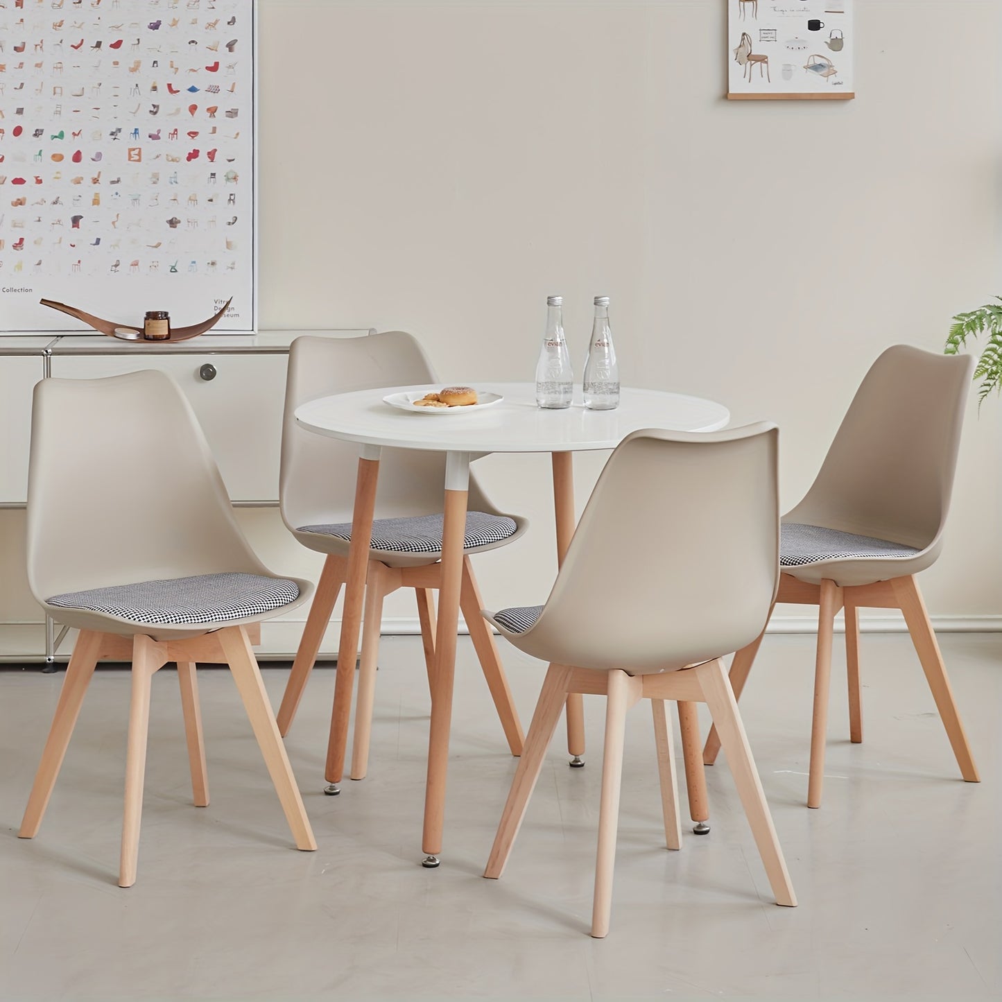 Scandinavische Eetkamerstoelen – Eetkamerstoelen – Stoelen Set – Keukenstoelen – Armloze Stoelen – Set van 6 – Beukenhouten Poten – Linnen Bekleding