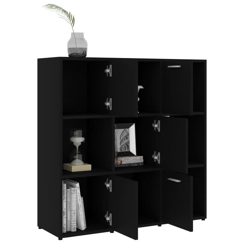 Zwarte Houten Boekenkast – Boekenkast Meubel – Staande Plank – Opbergrek – Wandkast – 90x30x90 cm – 6 Vak Compartimenten – Vrijstaand Modern Design