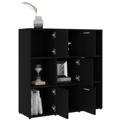 Zwarte Houten Boekenkast – Boekenkast Meubel – Staande Plank – Opbergrek – Wandkast – 90x30x90 cm – 6 Vak Compartimenten – Vrijstaand Modern Design