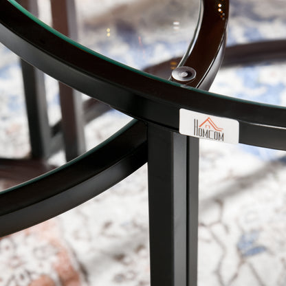 Salontafel – Bijzettafel – Woonkamertafel – Koffietafel – Sofa Tafel – Zwart Stalen Frame – Geharde Glazen Bladen