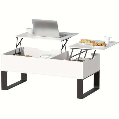 Salontafel – Woonkamertafel – Koffietafel – Bijzettafel – Sofa Tafel – Verstelbaar & Opvouwbaar – Met Verborgen Opbergruimte – Wit – 100x50x42 cm