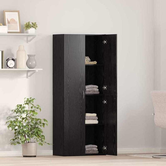 Dressoir – Opbergkast – Ladekast – Buffetkast – Zijkast – Zwart Eikenhout – Ruim 60x32x153 cm – Met Wieltjes