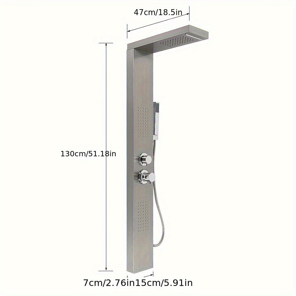 Douchepaneel – Douchezuil – Douchesysteem – Douchekolom – Handdouche – Roestvrij Staal – 4 Functies Met Regendouche, Waterval & Massagejets – 130 cm Hoog, 150 Silicone Nozzles, Eenvoudig Schoon Te Maken