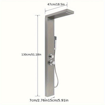 Douchepaneel – Douchezuil – Douchesysteem – Douchekolom – Handdouche – Roestvrij Staal – 4 Functies Met Regendouche, Waterval & Massagejets – 130 cm Hoog, 150 Silicone Nozzles, Eenvoudig Schoon Te Maken