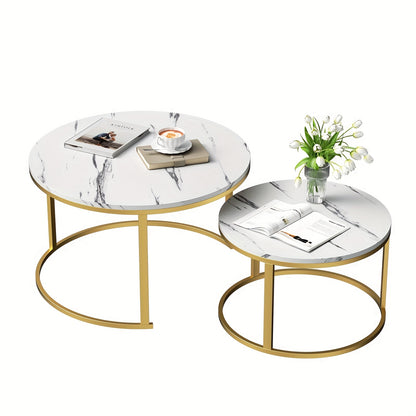 Ronde Salontafel – Bijzettafel – Sofa Tafel – Decoratieve Tafel – Kleine Tafel – 2-in-1 Set – Hoogglans Wit – Stijlvol Industrieel Design