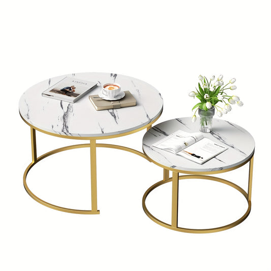 Ronde Salontafel – Bijzettafel – Sofa Tafel – Decoratieve Tafel – Kleine Tafel – 2-in-1 Set – Hoogglans Wit – Stijlvol Industrieel Design