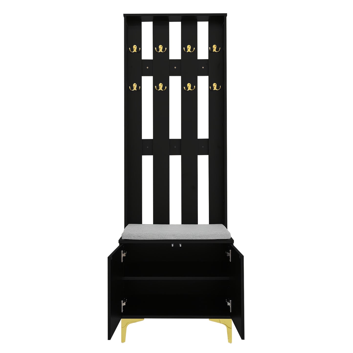 Kledingkast Set – Garderobe – Kapstok – Schoenenbank – Zitkussen – Houten Materiaal – Inclusief Haakjes
