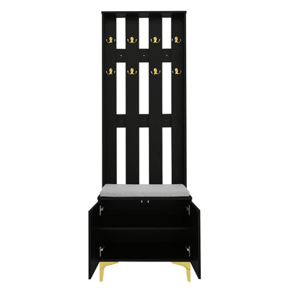 Kledingkast Set – Garderobe – Kapstok – Schoenenbank – Zitkussen – Houten Materiaal – Inclusief Haakjes
