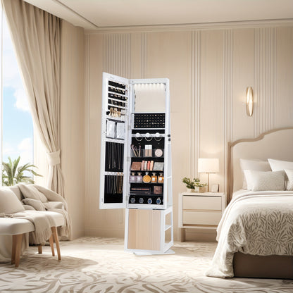 Sieradendoos – Sieradenkast – Juwelendoos – Sieradenopberger – Sieradenkastje – 360° Draaibare Spiegel – 4-laags Opbergruimte Met Slot – Wit Met Beige Bekleding