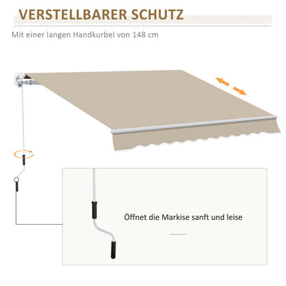 Uitschuifbare Zonwering – Terrasoverkapping – Buitenluifel – Zonnescherm – Balkonzonwering – Met Handcrank – Stevig Metaalframe – Polyester Doek – 3,95 x 2,45 m – Weerbestendig & Compact Designs