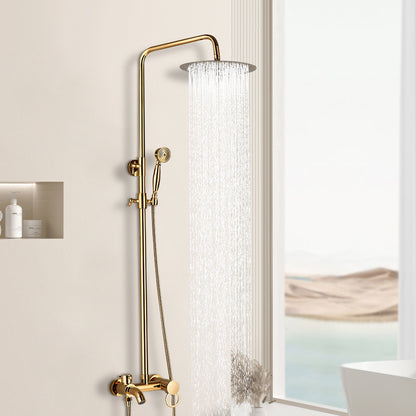 CNCEST Luxury Golden Shower Set with Handheld Spray & 20cm Rain Shower Head - Adjustable Height 31.5-46 Inch Wall-Mounted Brass & Stainless Steel Bathroom Faucet System, Modern Circular Design for Home & Hotel Bathrooms, Comp