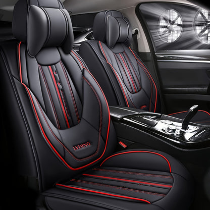 Autostoelhoezen 5-Zitter – Stoelhoezen Auto – Universele Stoelhoes – Kunstleer Hoes – Auto Interieur Bescherming – Waterafstotend PU Leer – Inclusief Hoofdkussen & Lendensteun