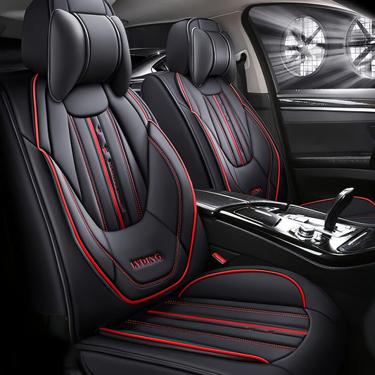 Autostoelhoezen 5-Zitter – Stoelhoezen Auto – Universele Stoelhoes – Kunstleer Hoes – Auto Interieur Bescherming – Waterafstotend PU Leer – Inclusief Hoofdkussen & Lendensteun