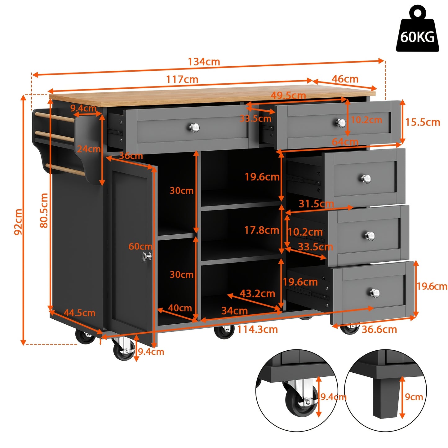 Serveerwagen – Trolley – Serveerkar – Eettafelwagen – Keukentrolley – Zwart – MDF En Hardhout – Mobiel En Bergkast