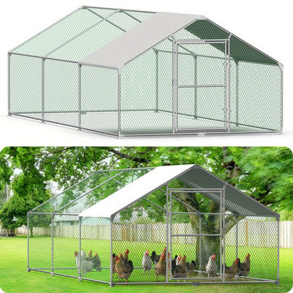 Kippenhok – Kippenren – Dierenren – Pluimveeschuil – Buitenren – Groot 3x8x2m – Gegalvaniseerd Stalen Frame – Waterbestendig PE Zonnekap