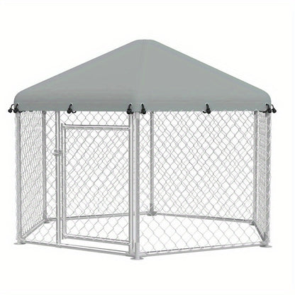 Hondenkennel – Buitenren – Hondenhok – Dierenverblijf – Hondenkooi – Gegalvaniseerd Staal – Zonnescherm Dak – 210x185x150 cm – Afsluitbare Deur – Weerbestendig