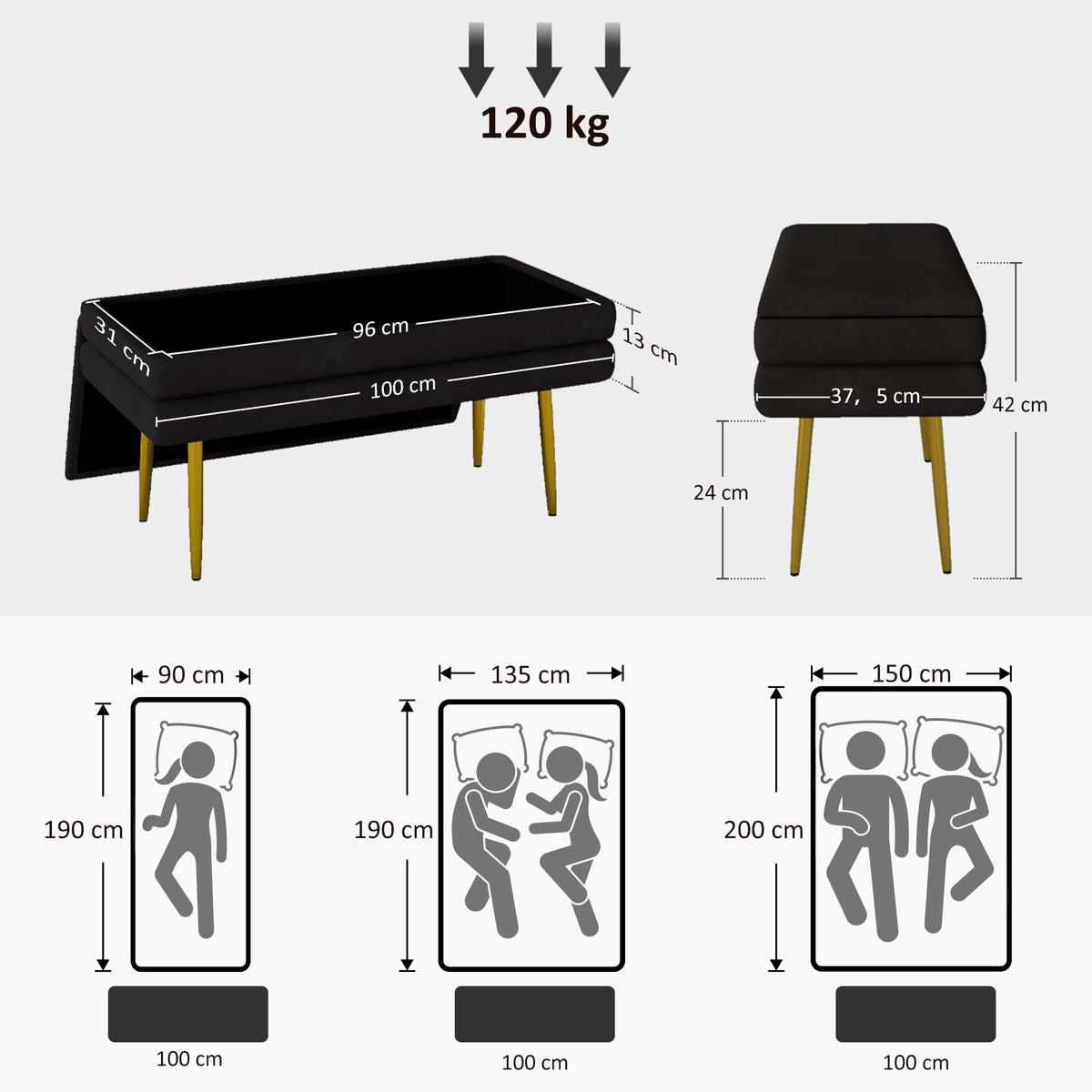 Gevulde Opbergbank – Opbergbank – Zitbank – Opbergmeubel – Bankje – Zwart – Stevig Stalen Frame – Compact Formaat 100x37,5x42 cm