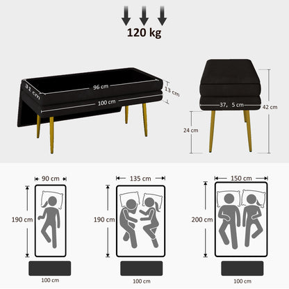 Gevulde Opbergbank – Opbergbank – Zitbank – Opbergmeubel – Bankje – Zwart – Stevig Stalen Frame – Compact Formaat 100x37,5x42 cm