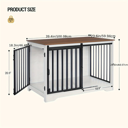 Hondenbench – Hondenkooi – Hondenbench Meubel – Hondenren – Hondenhok – Wit – Schuifdeursysteem – Stevig Hout Met Stalen Buizen