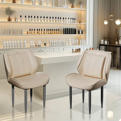 Fativo Set Of 2 Luxury Dining Chairs: Contemporary PUr Upholstered Seat Side Chairs Wide Backrest Light Khaki/ Dark Grey Dining Room Chairs With Armless Gun-gray Metal Legs For Bedroom, Restaurant, Beauty Salons, Hotels
