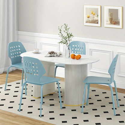 GOFLAME 4-Person Metal Dining Chair Set - Modern Knitted Backrest & Metal Legs, Armless Elegant Design for Kitchen, Dining Room & Living Room, Blue, Dining Room Furniture, Elegant Dining Chair, Knitted Texture