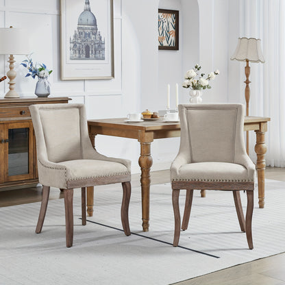 Eetkamerstoel – Stoel – Kuipstoel – Armstoel – Dining Chair – Set Van 2 – Beige – Gouden Metalen Poten – Dikke Gevulde Zitting Met Brede Rugleuning