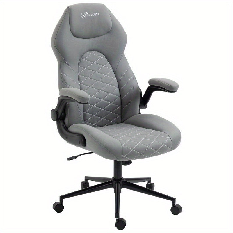 Bureaustoel – Ergonomische Stoel – Office Chair – Gamingstoel – Draaistoel – Verstelbare Armleuningen – Lendensteun – PU Bekleding – Robuust Vijfwiel Onderstel – Grijs Modern Design